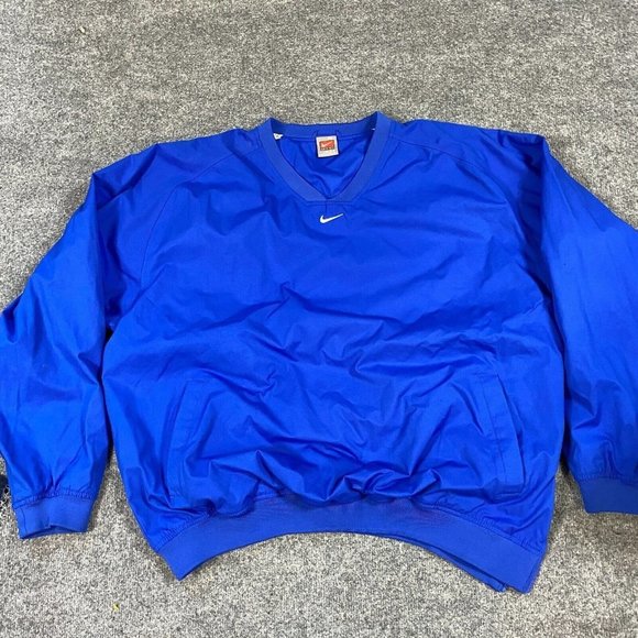Nike Team Center Swoosh Mens Jacket XL Blue Cobalt V-Neck Lined